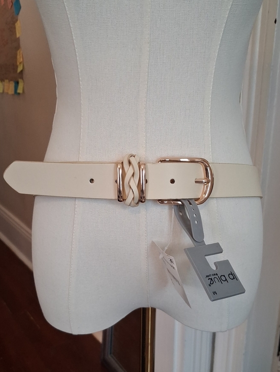 Linea Pelle Ivory Women\'s Waist Belt with Gold-Tone Braided Buckle Size Medium